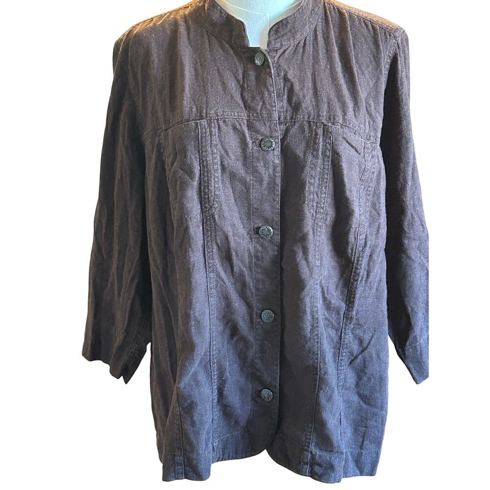 CJ Banks brown linen blend jacket with buttons 1X classic